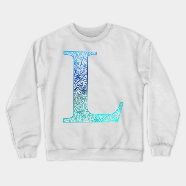 Floral Letter Capital L Blue Crewneck Sweatshirt by Shaseldine